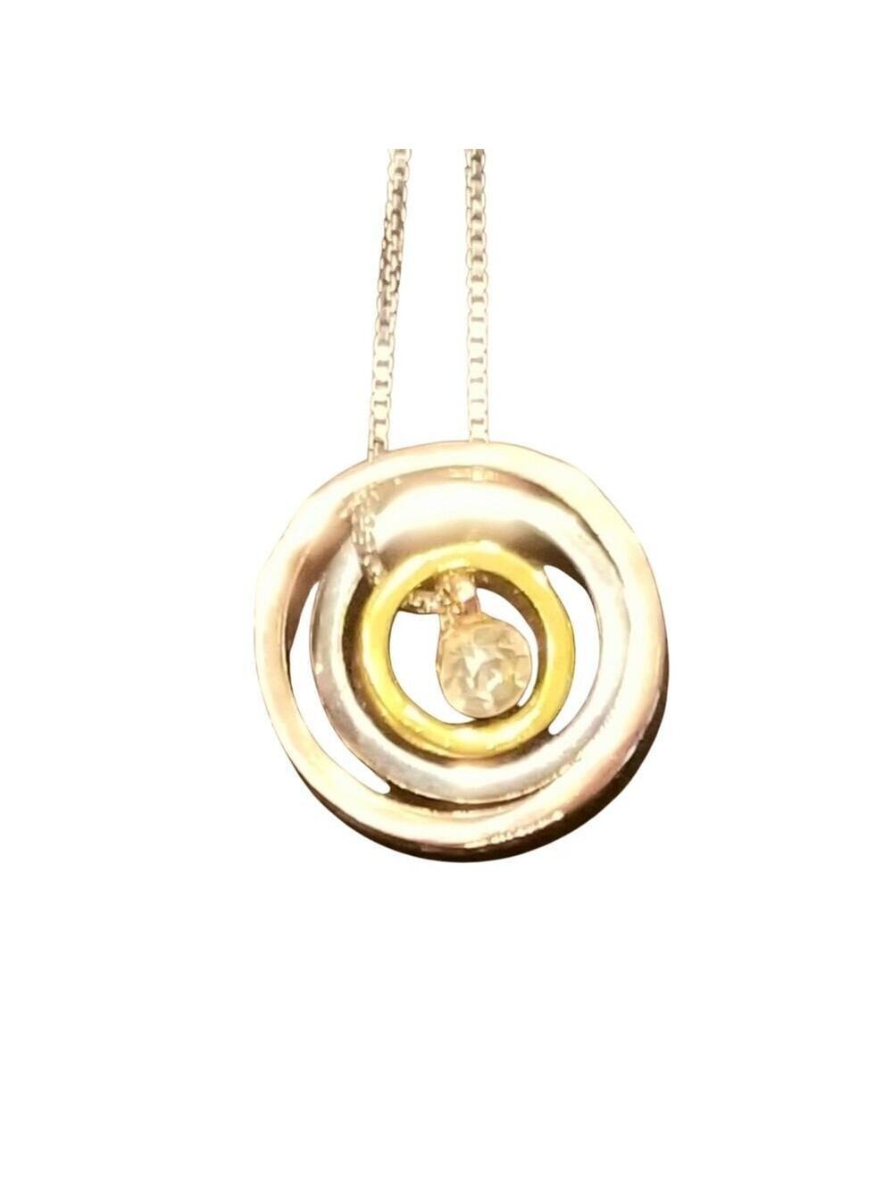 18" 2 Tone Circles & Crystal in Center 18" Necklace set in Sterling Silver